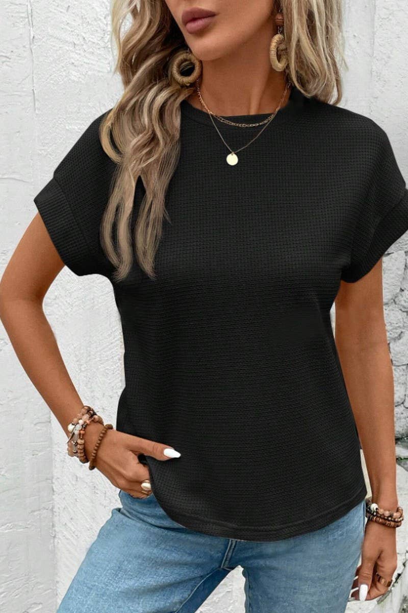 CWTTS1499_SOLID COLOR ROUND NECK COMFORTABLE CASUAL TEE