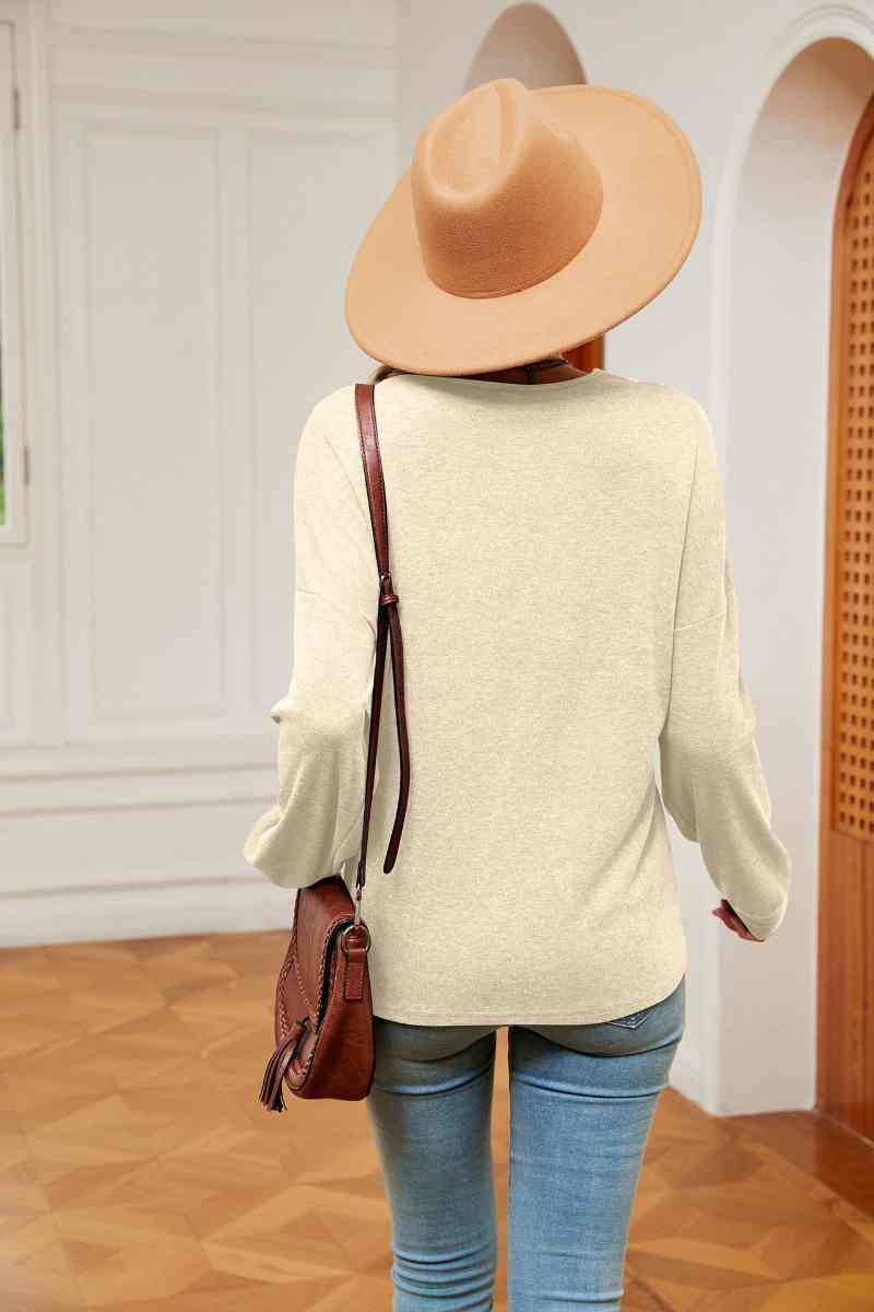 CWTBLL2842_AUTUMN LOOSE LACE V-NECK LONG SLEEVE TOP