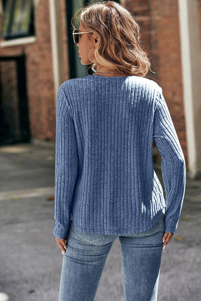 CWTBLL01083_CREW NECK RIBBED LACE LONG SLEEVE TOP