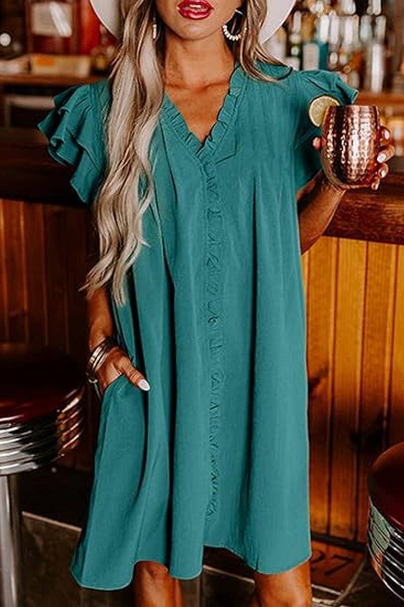 CWDSD10610_SUMMER SOLID COLOR LOOSE SHORT-SLEEVED DRESS