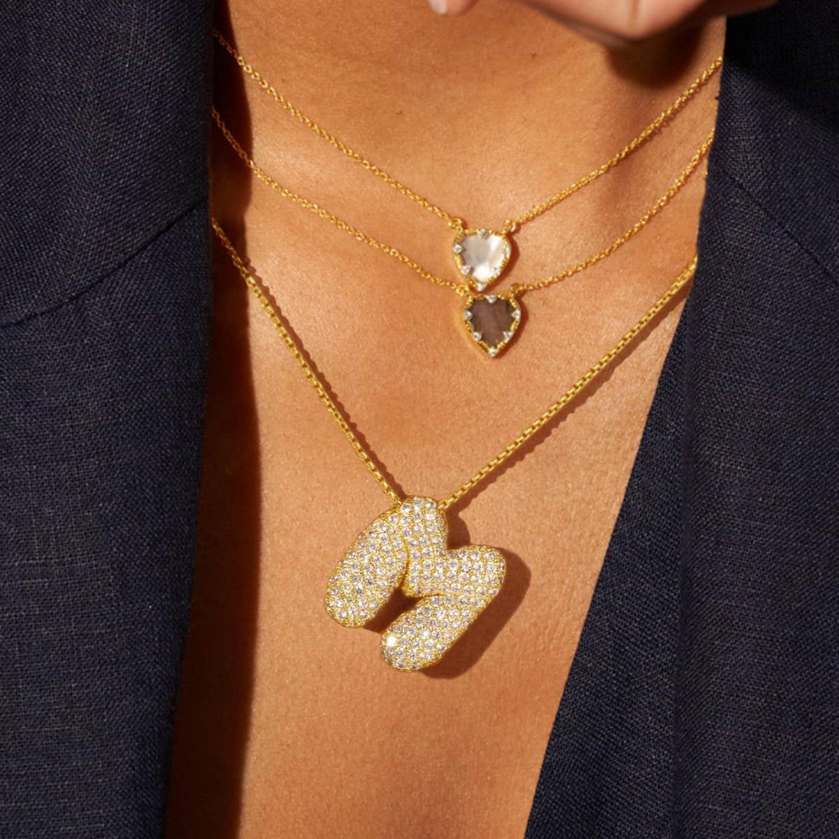 Fashionable Pendant Necklace - Zirconia Letters