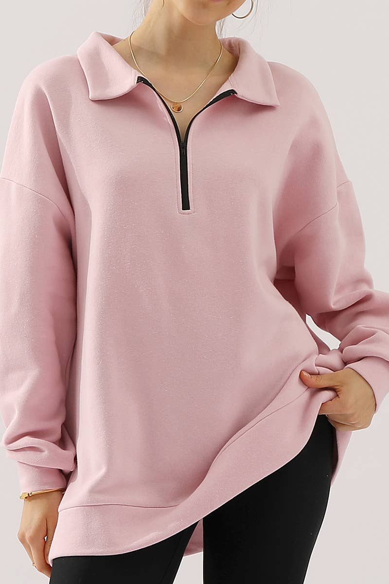 CWOHOL431_Zip Neck Lightweight Pullover Sweatshirt