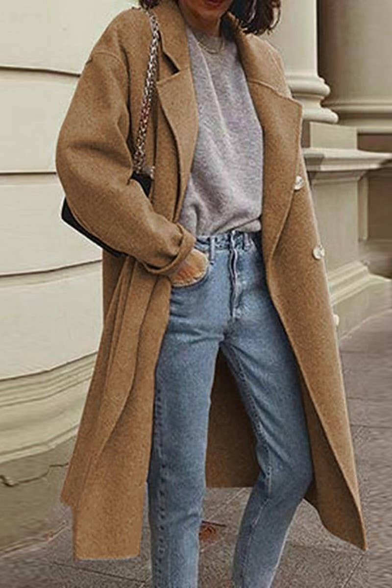 CWOSWL07725_2025 WOMEN DOUBLE BREASTED WOOL BLEND COAT