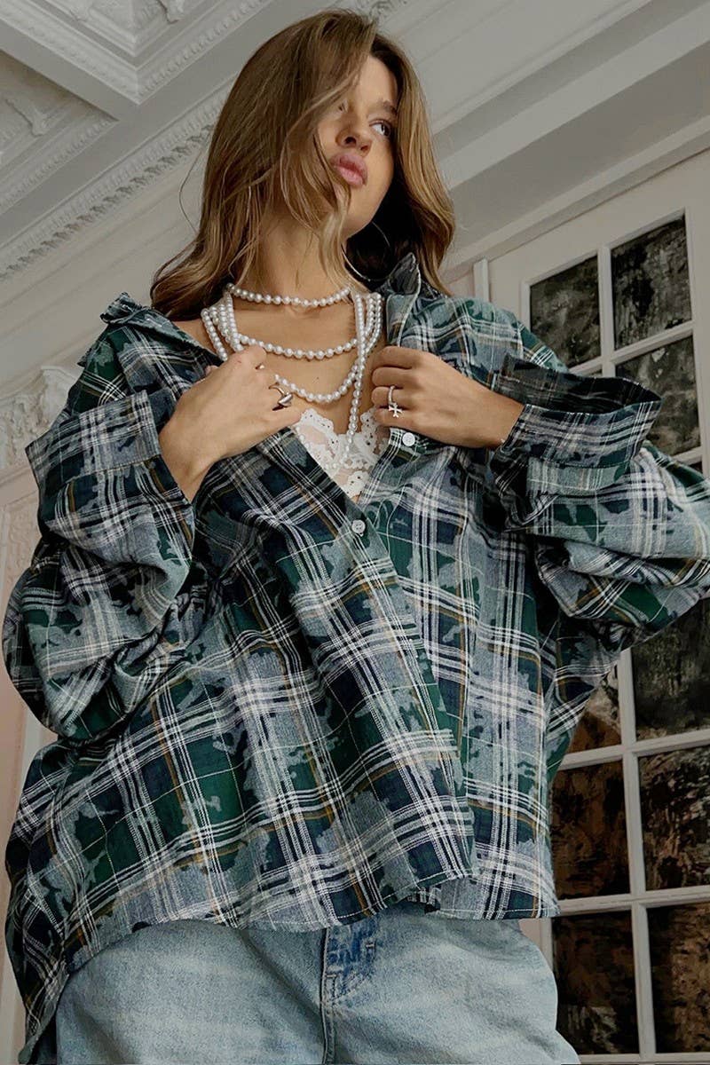 CWTBLL00569_VINTAGE PLAID LONG SLEEVE SHIRT JACKET