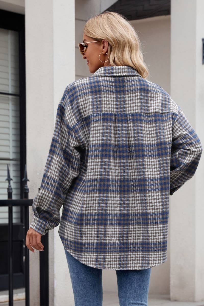 CWTSTL1719_AUTUMN PLAID FLANNEL LONG-SLEEVED WOOLEN SHIRT