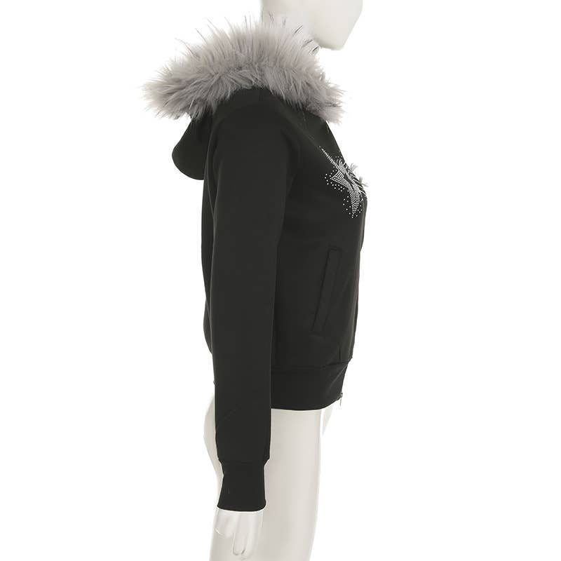 Distinctive street star rhinestone zipper jacket