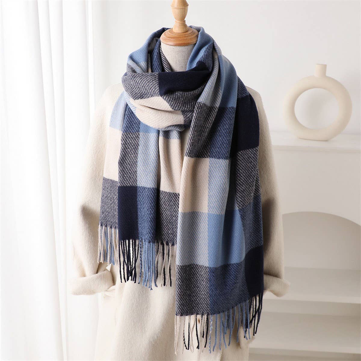 Warm Checkered Scarf Shawl for Cold Weather