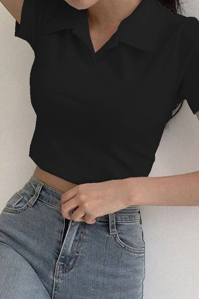 CWTBLS1809_SLIM FIT THREADED POLO NECK SHORT SLEEVE T-SHIRT