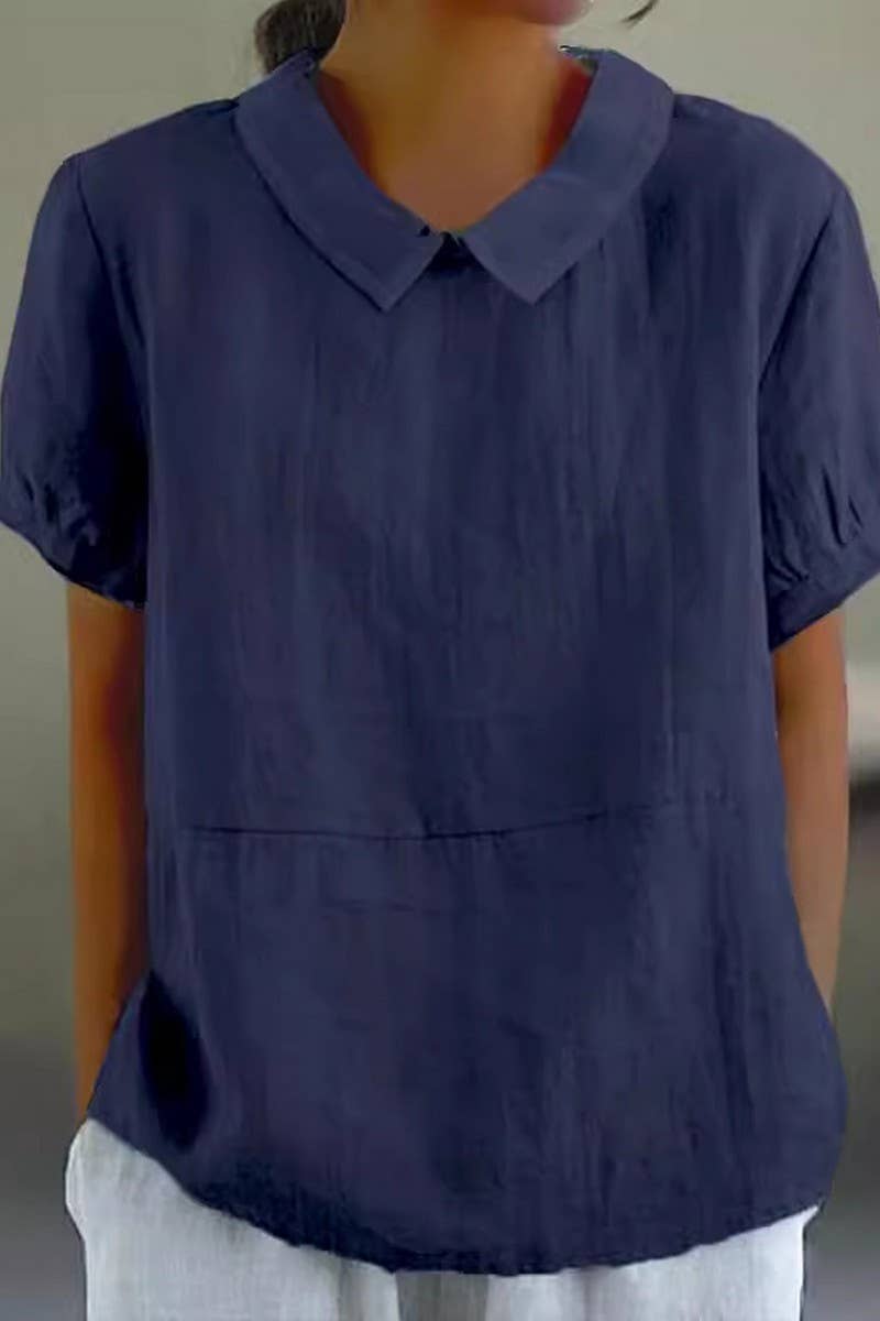 CWTBLS02463_SOLID LOOSE FIT COLLARED SHORT SLEEVE SHIRT