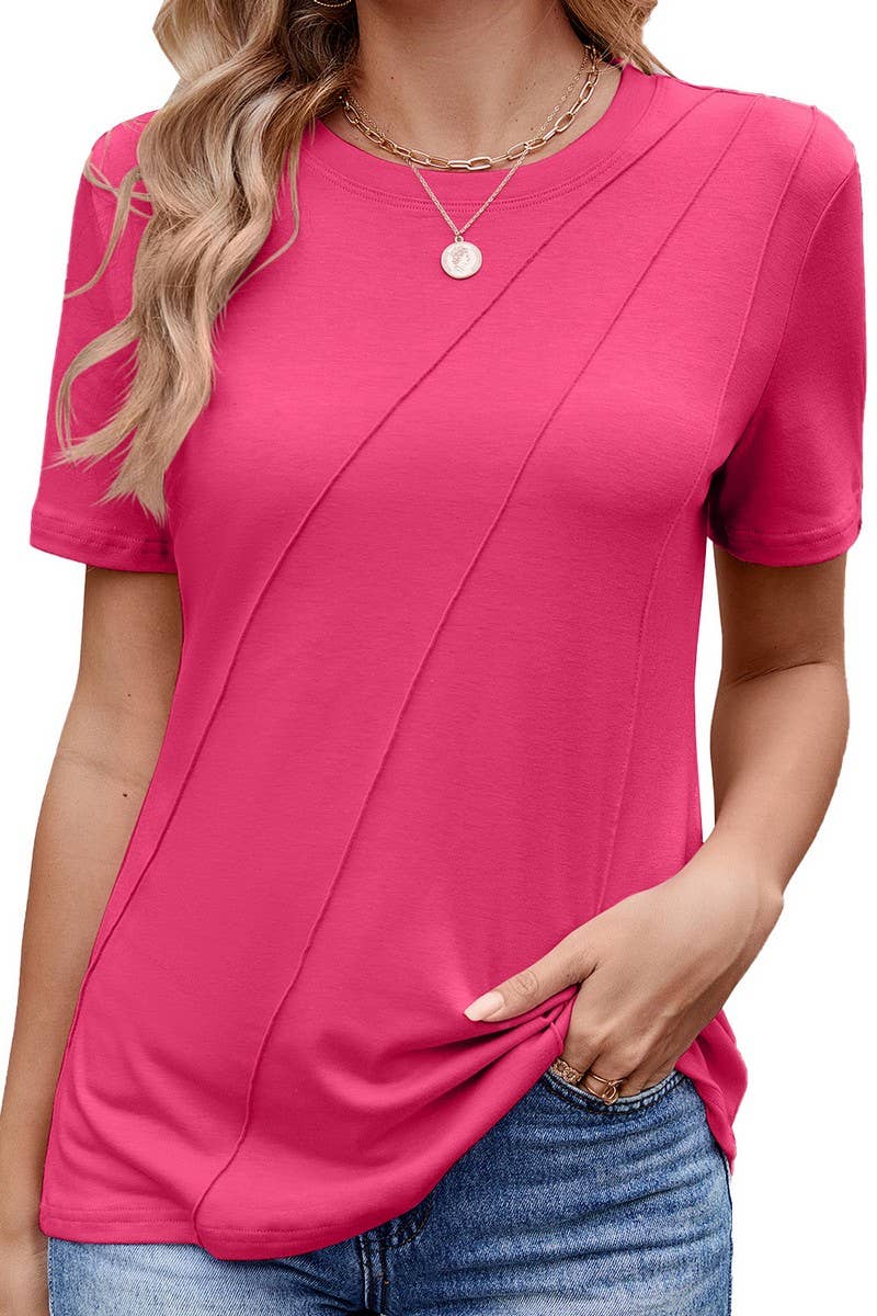 CWTTS1326_SUMMER SOLID COLOR LOOSE ROUND NECK T-SHIRT