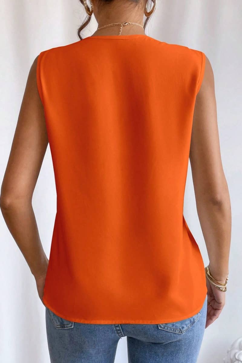 CWOV0332_SUMMER MULTI-LEVEL V-NECK SOLID COLOR TANK TOP