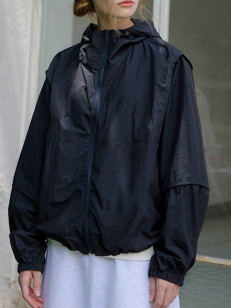 Breathable drawstring hooded sunscreen coat
