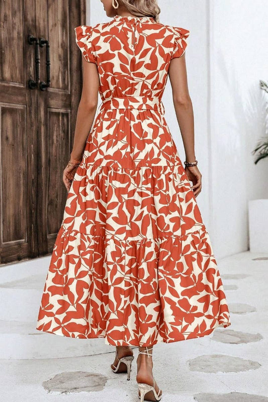 CWDMD2748_SUMMER WOODEN EAR LACE PRINTED DRESS LONG