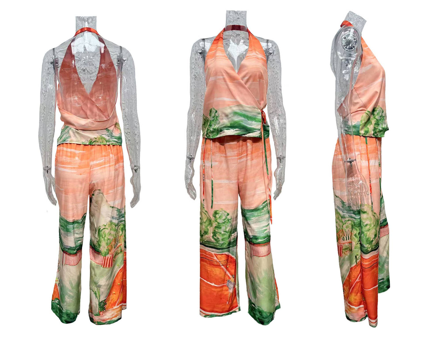 Casual halter wide-leg pants printed Jumpsuit