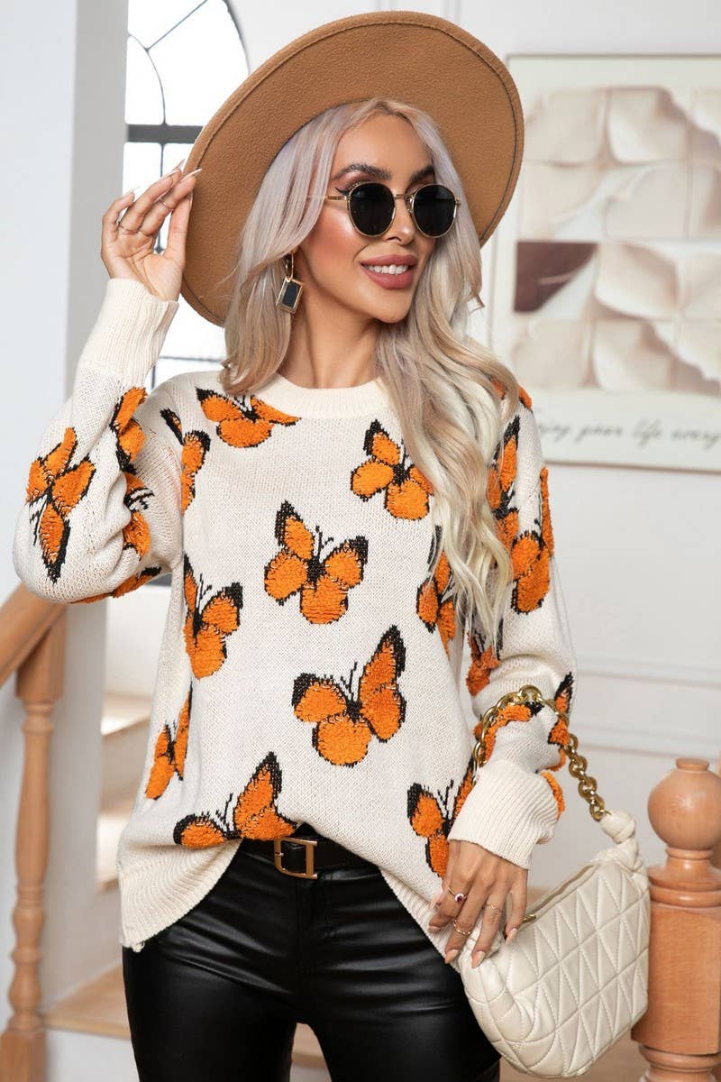CWOSWL3890_3D BUTTERFLY JACQUARD PULLOVER SWEATER