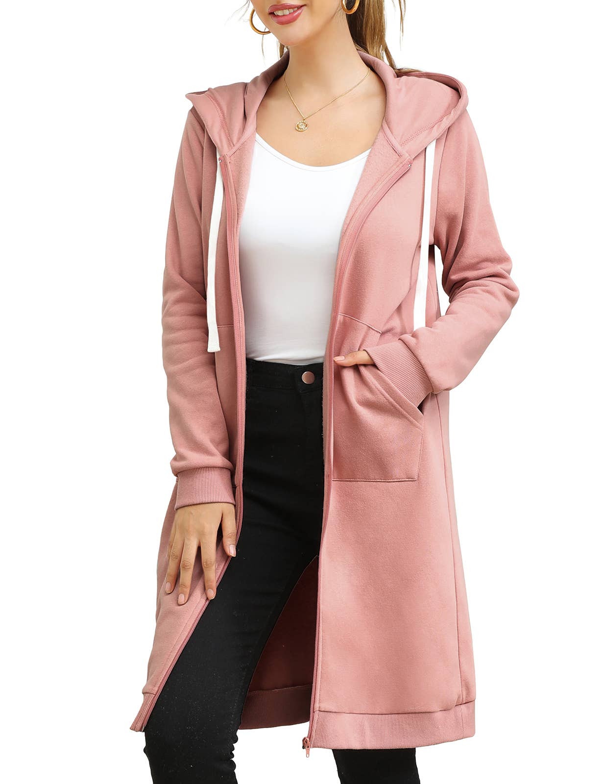 CWOHOL448_Lightweight Thin Zip-Up Hoodie Long Jacket