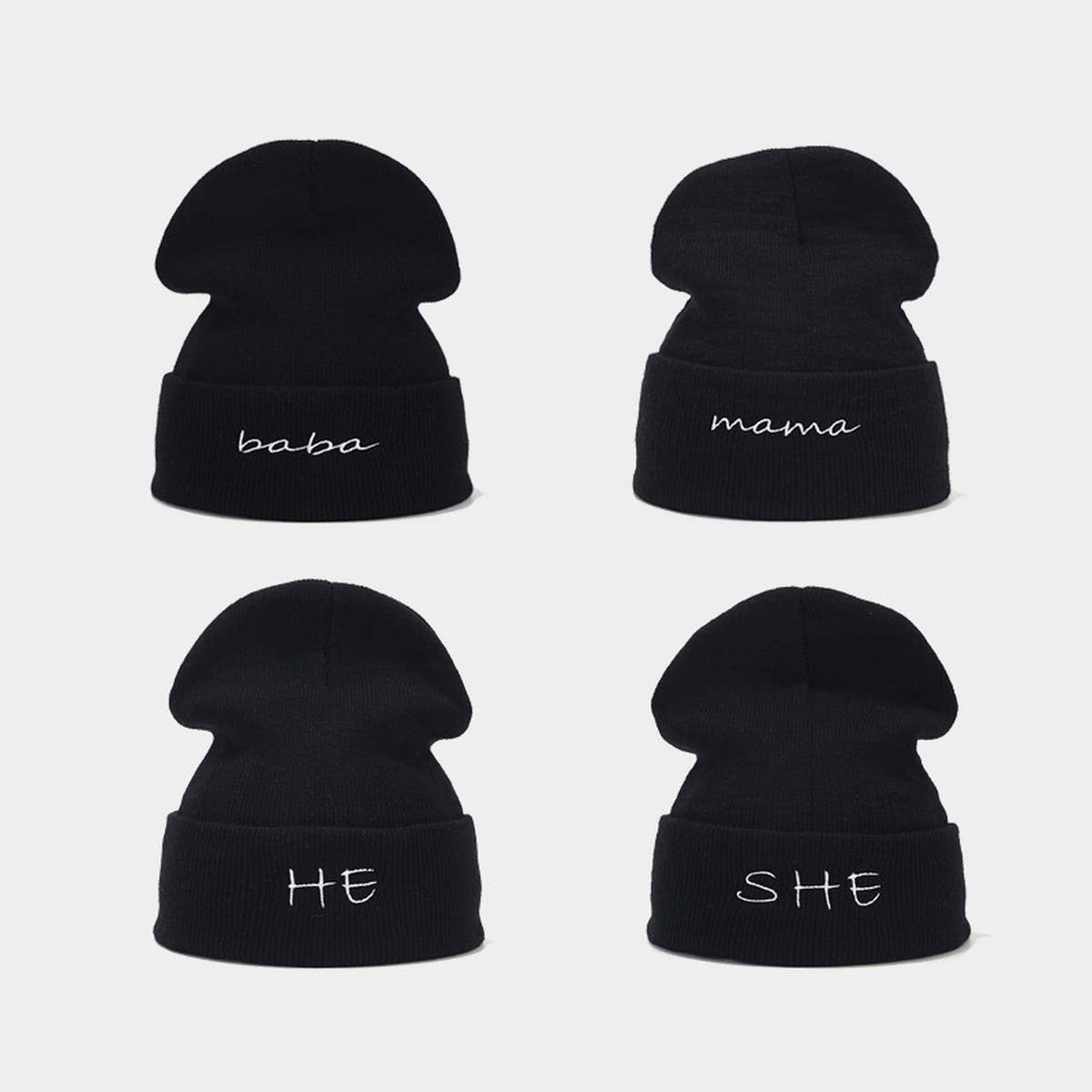 MOM  DAD COUPLE KNITTED HAT WITH LETTER EMBROIDERY_CWAH2071