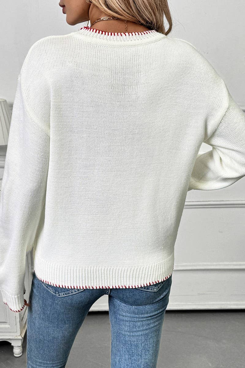 CWOSWL6911_CREW NECK STITCH DETAIL PULLOVER SWEATER