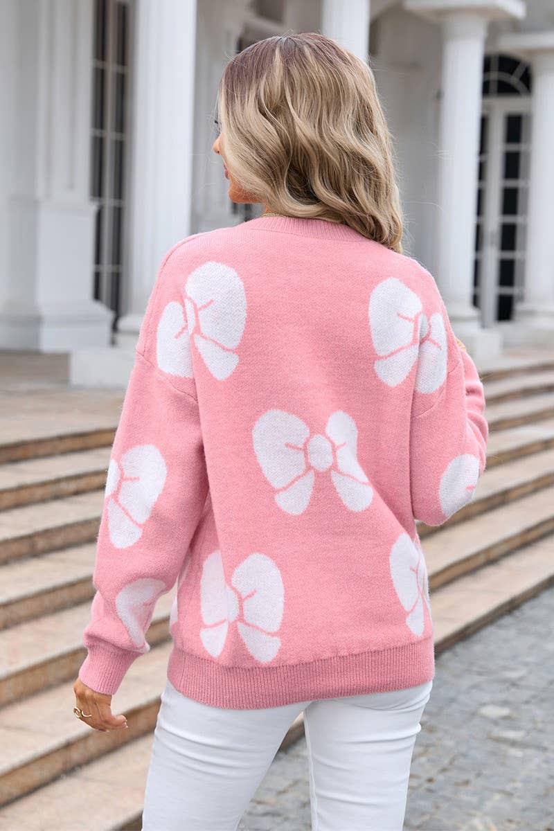 CWOSWL3068_BOW PRINT CREW NECK KNITTED SWEATER
