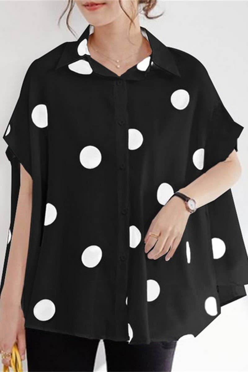 CWTSTS0485_BAT-SLEEVE LOOSE-FITTING POLKA-DOT PRINTED SHIRT