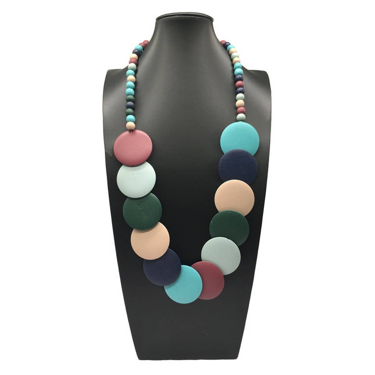 HANDMADE LARGE ROUND WOODEN BEAD LONG NECKLACE