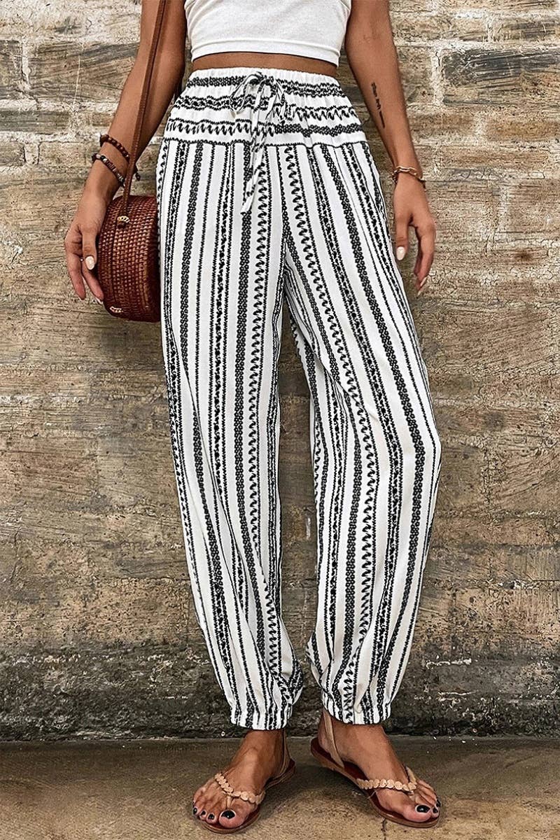 CWBMP0156_SUMMER CASUAL HIGH-WAISTED STRIPED PANTS