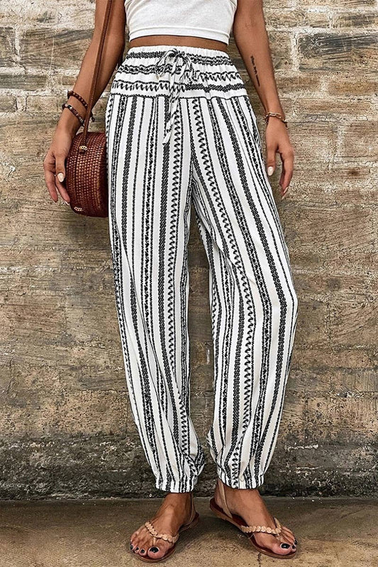 CWBMP0156_SUMMER CASUAL HIGH-WAISTED STRIPED PANTS