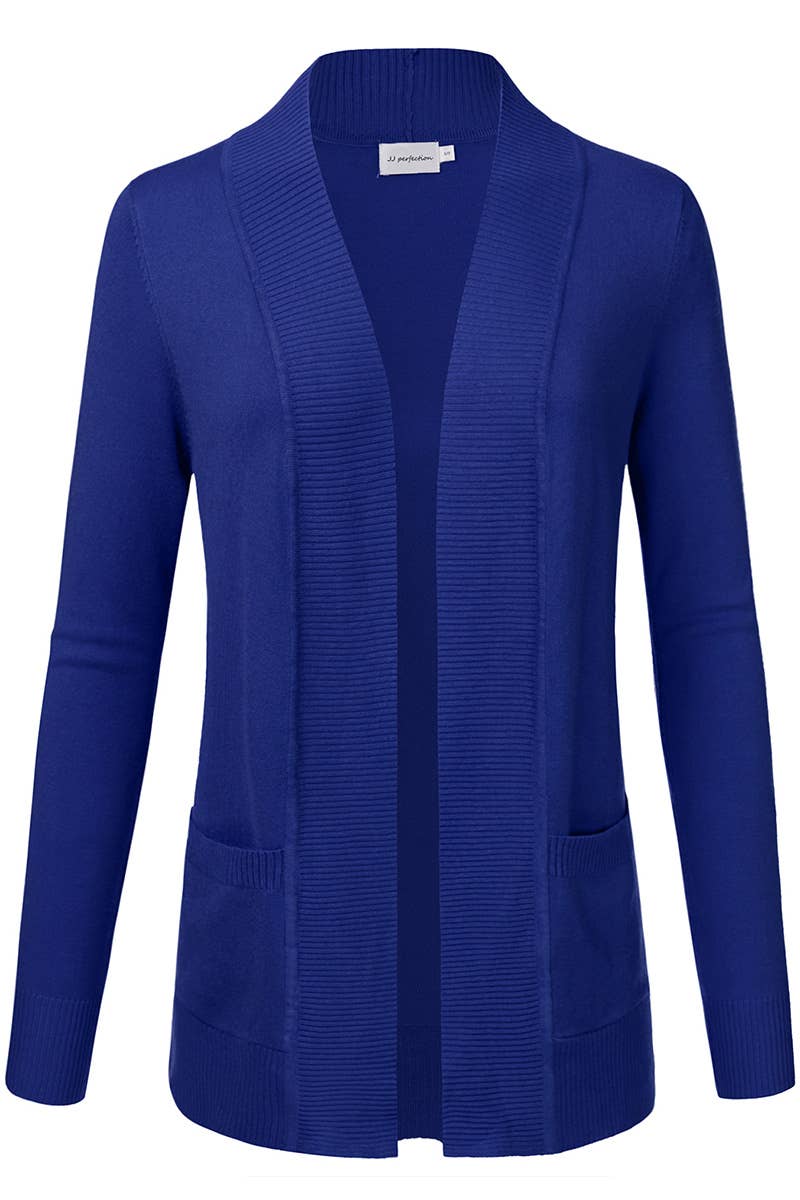 AWOCAL313_Open Front Long Sleeve Pockets Sweater Cardigan