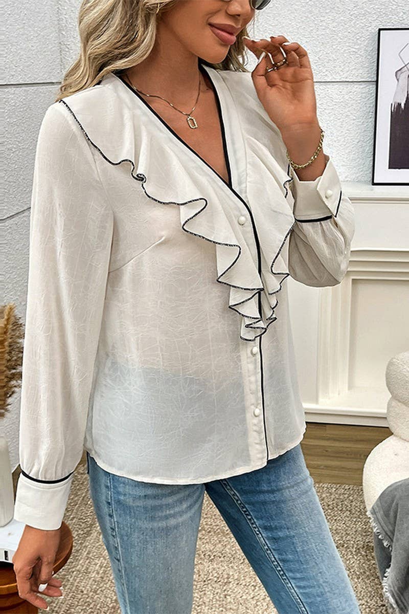 CWTBLL3846_LONG SLEEVE RUFFLE COLLAR BUTTON-DOWN SHIRT