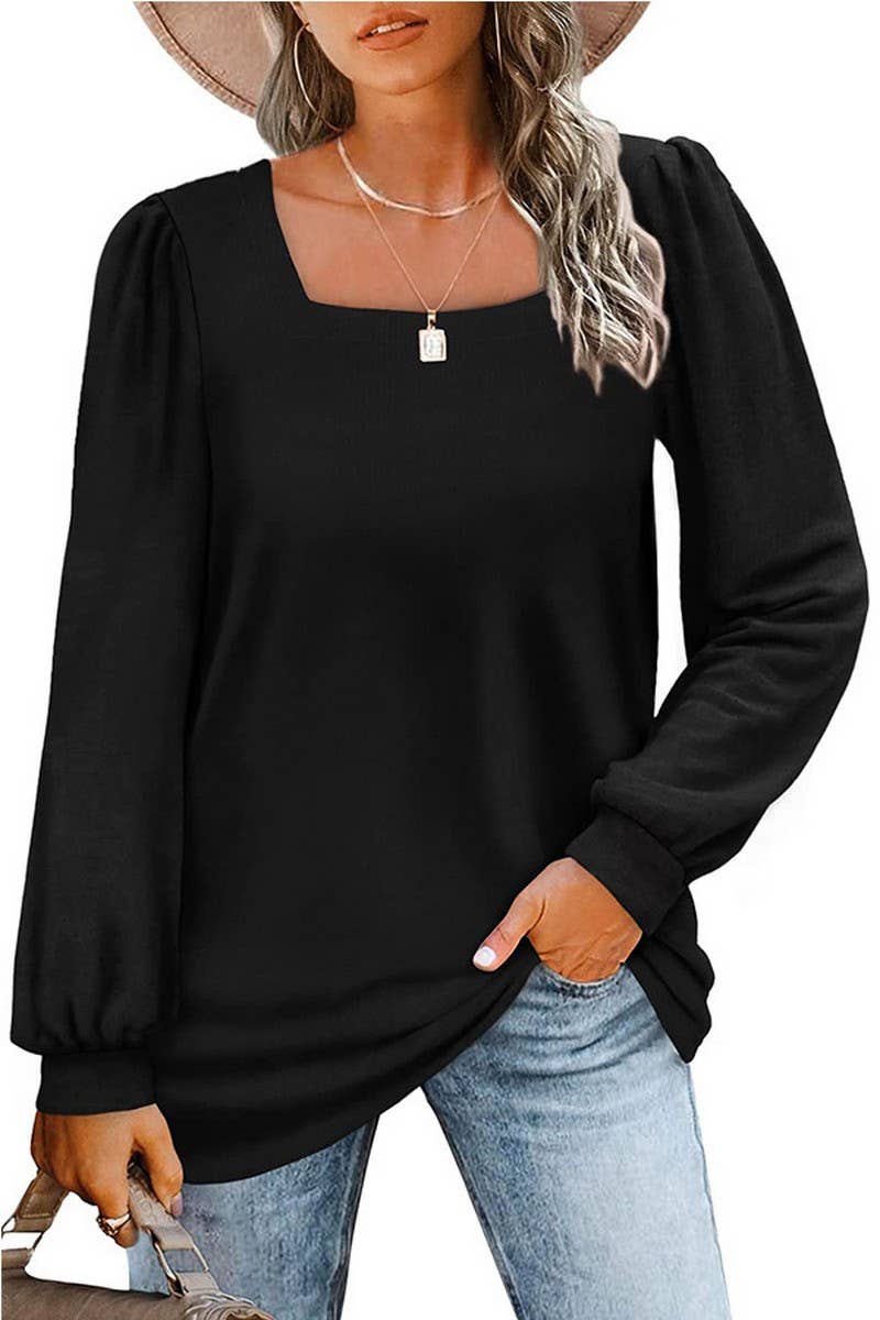 CWTBLL1835_PUFF SLEEVE SQUARE NECK LONG SLEEVE T-SHIRT