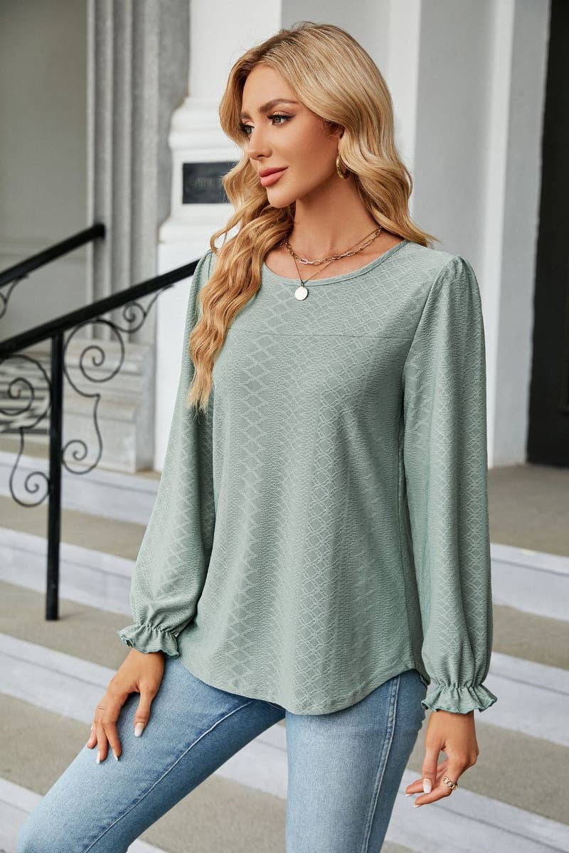 CWTBLL2820_FALL SOLID COLOR CREW NECK LONG SLEEVE TOP