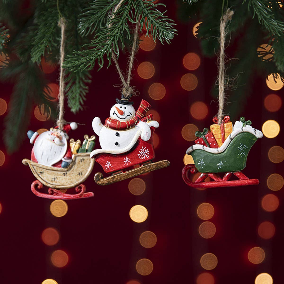 Resin Sled Snowman Santa Tree Hanging Decoration_CWMM9744
