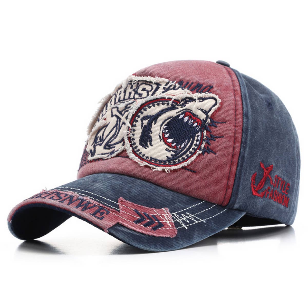 CWAH3228_NEW EMBROIDERED SHARK COWBOY BASEBALL CAP