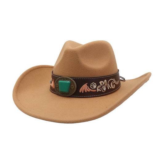 Western Ethnic Wide Brim Cowboy Heart Top Fedora_CWAH04485