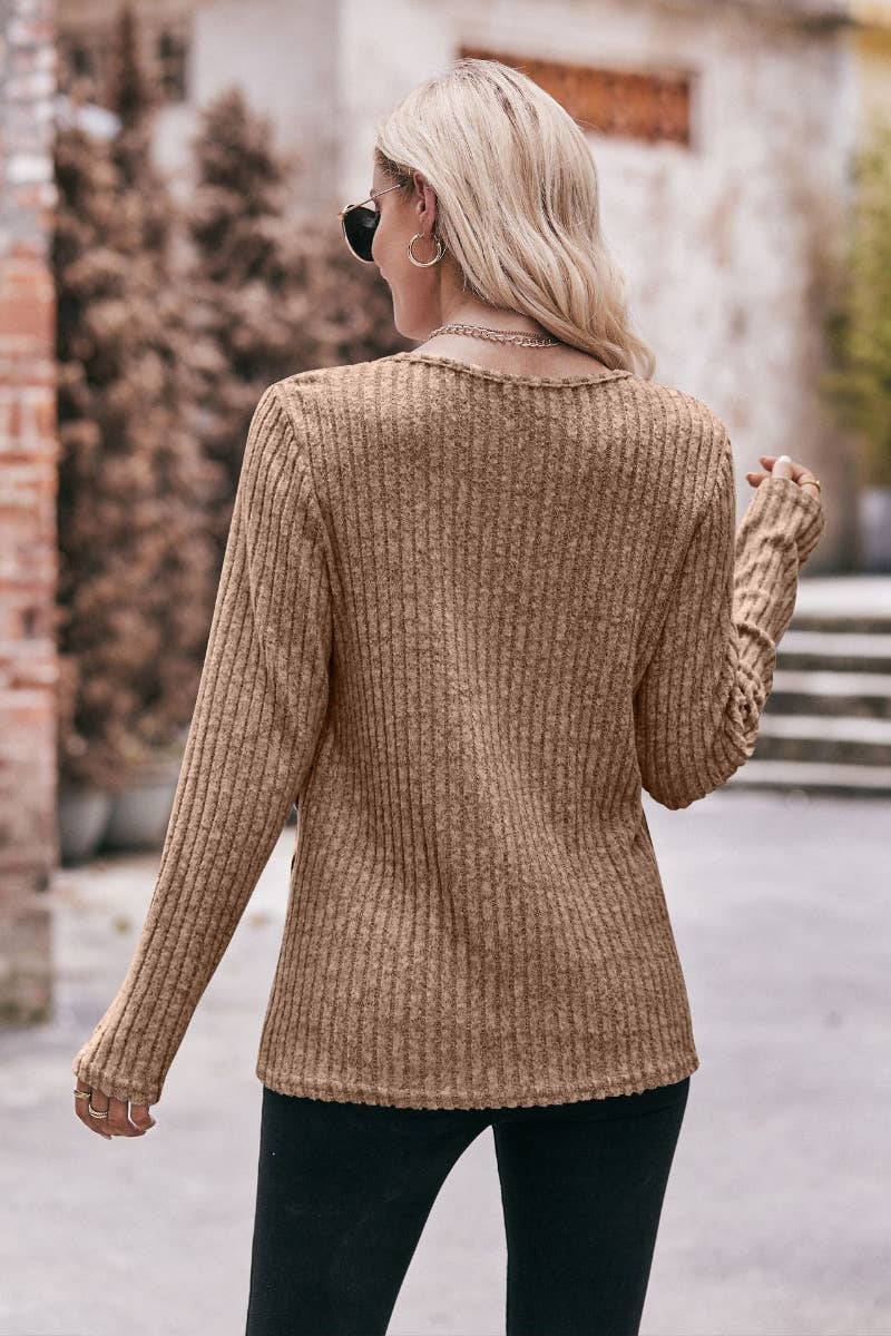 CWOSWL6466_WINTER CREW-NECK LONG-SLEEVED BUTTON-UP SWEATER