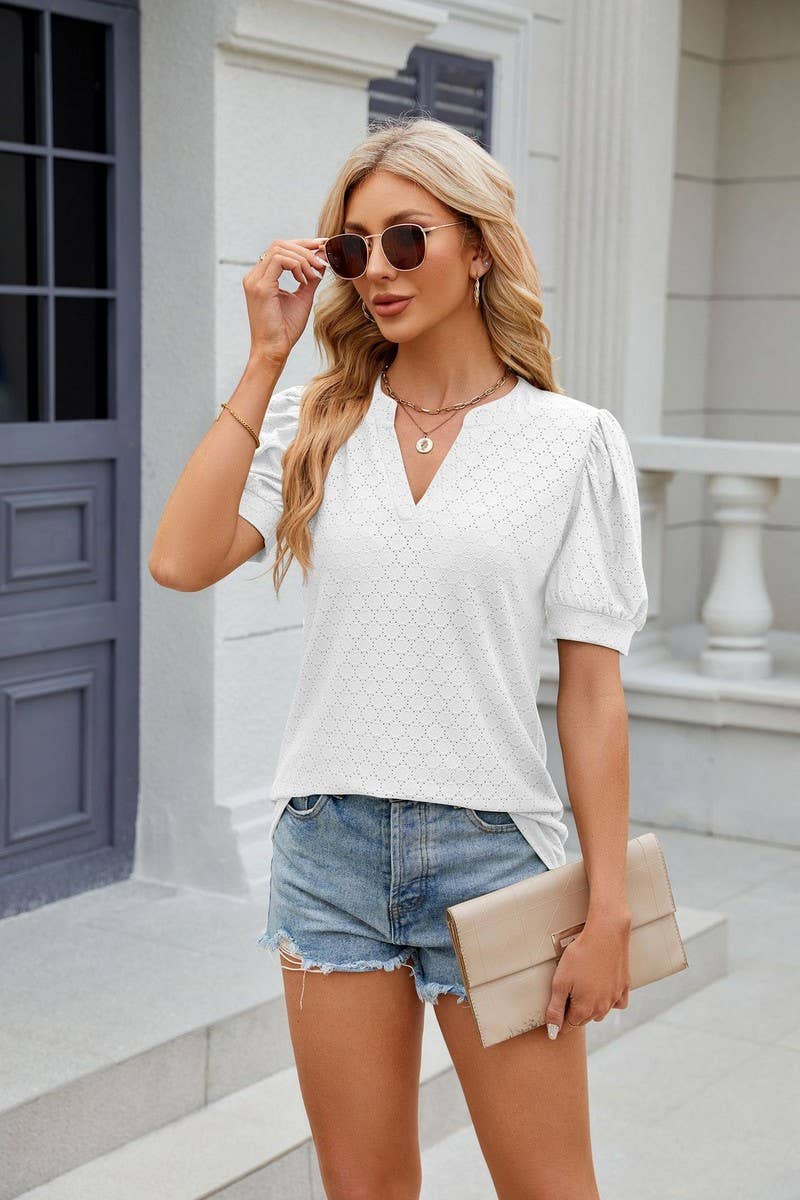 CWTTS0842_V-Neck Short Sleeve Knit Top