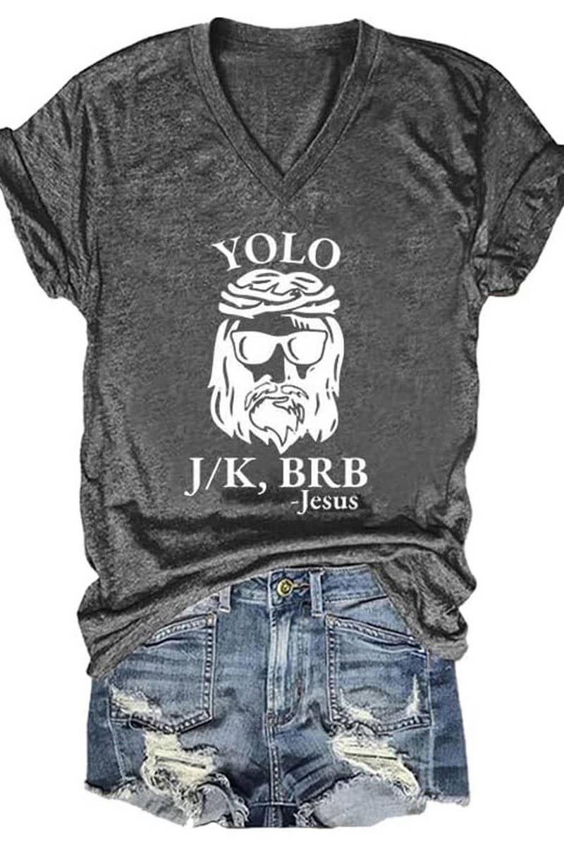 CWTTS1058_LETTER PRINTED V NECK CASUAL SHORT SLEEVED T SHIRT