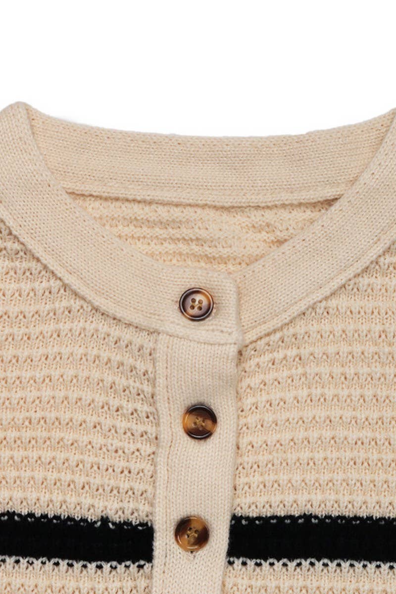 CWOSWL6835_AUTUMN BUTTON-DOWN STRIPED LOOSE SWEATER