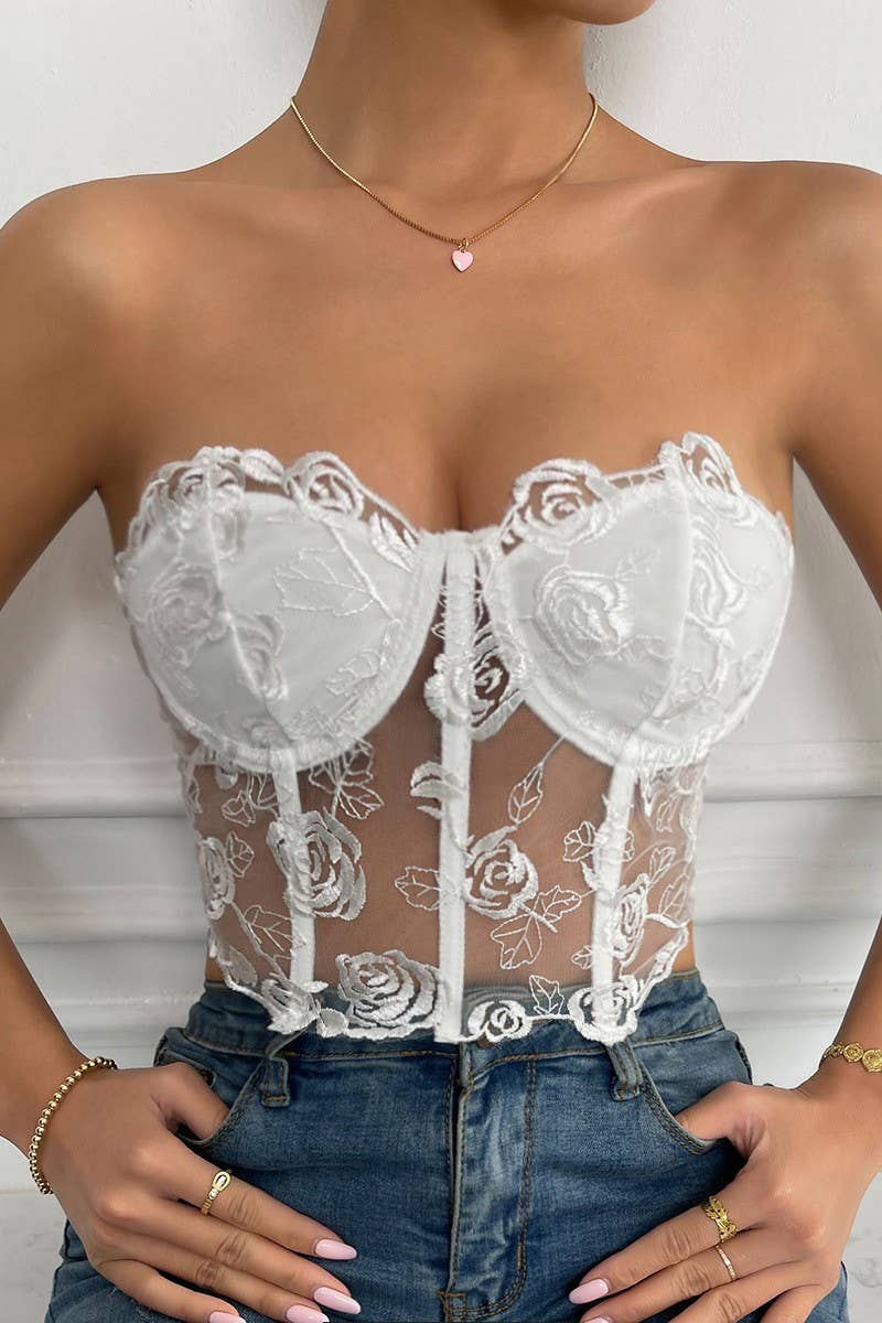 CWTTK0740_3D FLOWER STITCHED UNDERWIRE BANDEAU TANK TOP