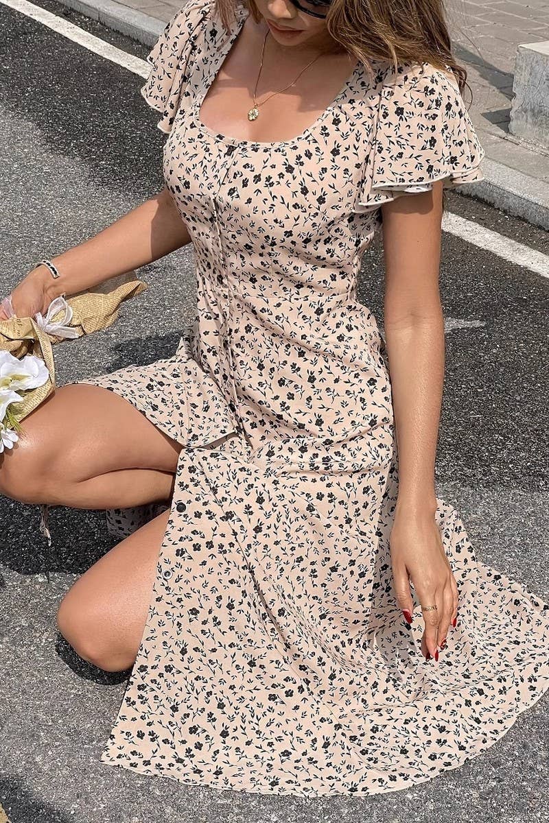 CWDMD6332_TEMPERAMENT WAIST SHORT SLEEVE HOLIDAY DRESS