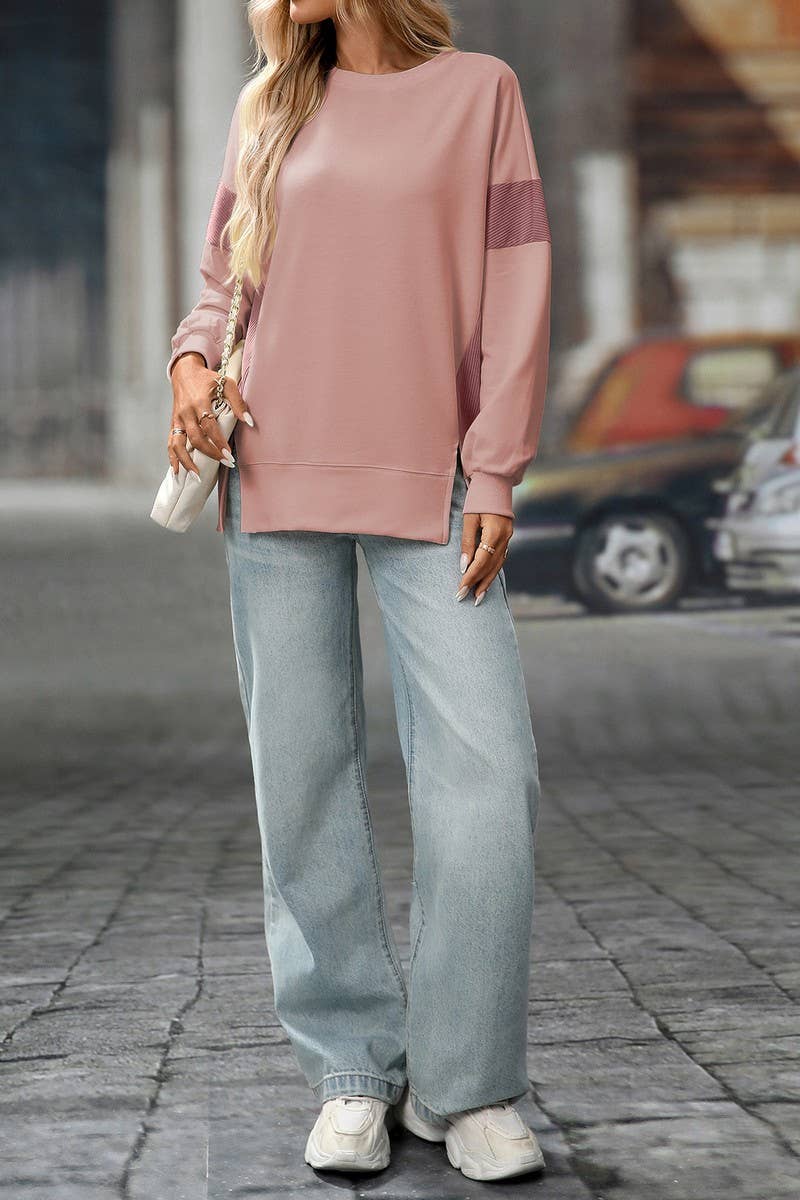 CWTBLL00828_COLORBLOCK CREWNECK CASUAL LOOSE SWEATSHIRT