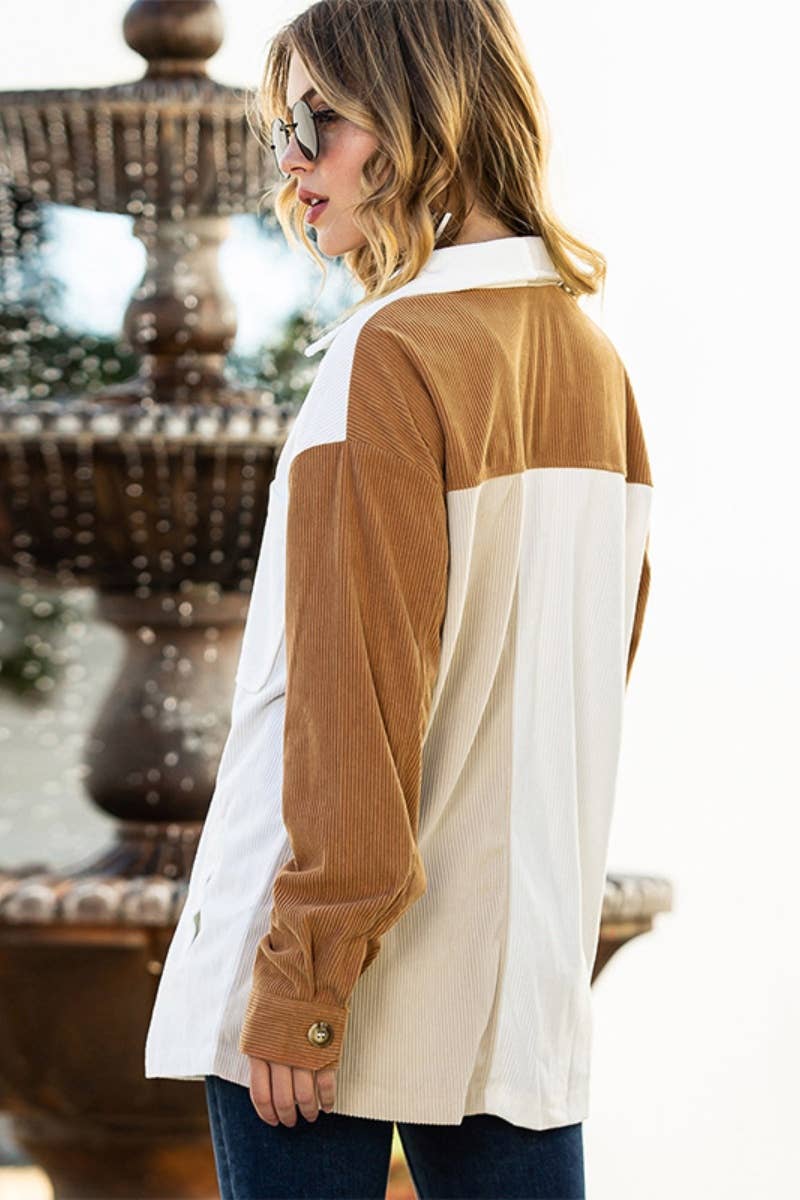 CWOCO1058_STYLISH PATCHWORK POCKET LONG SLEEVE SHIRT JACKET