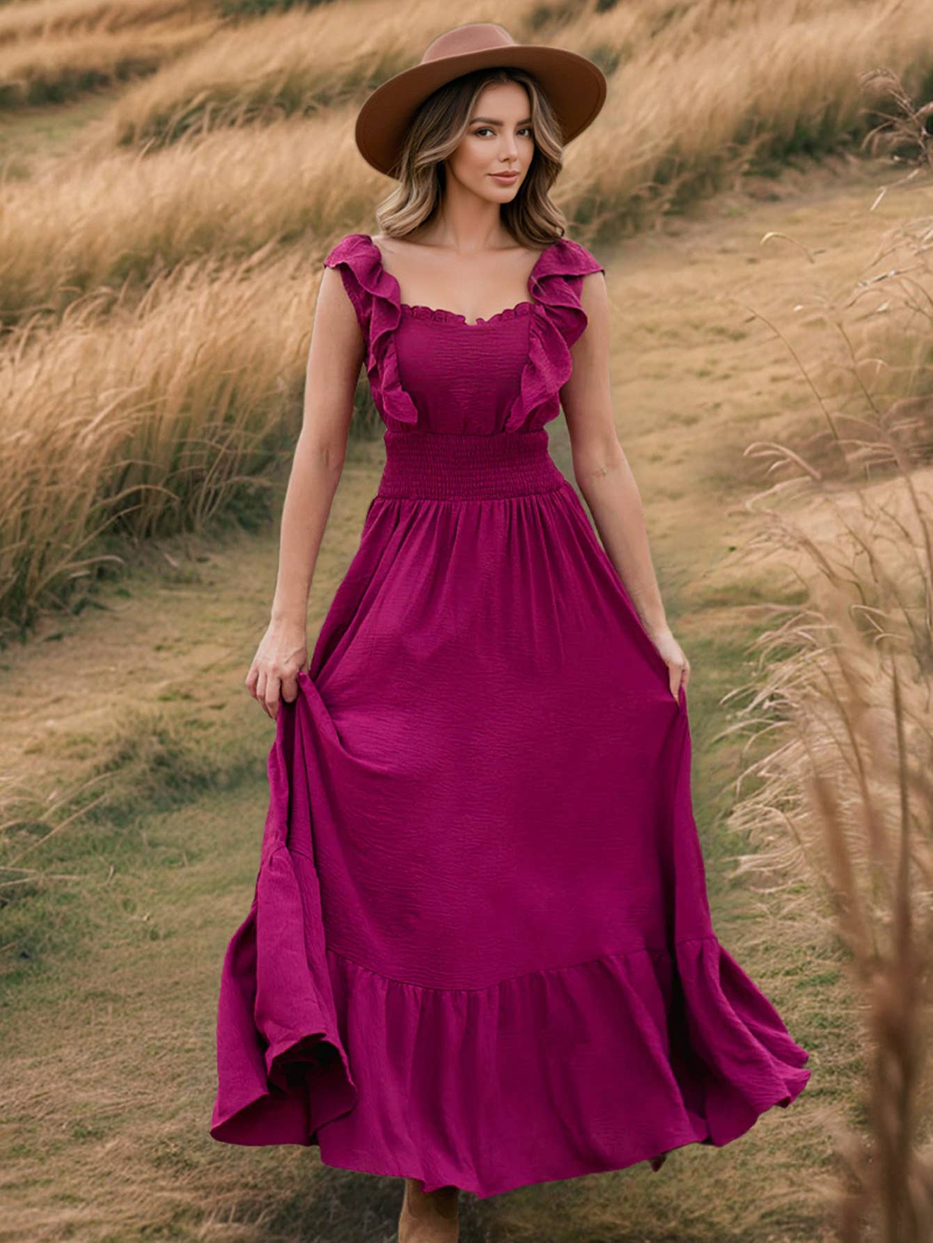 Chic Slim Fit Ruffle Off-Shoulder Vintage Dress