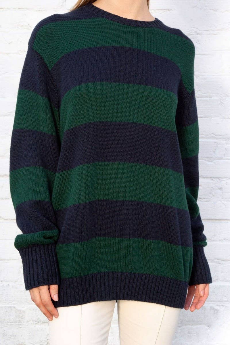 CWOSWL5737_CREW NECK LONG SLEEVE STRIPED KNIT SWEATER