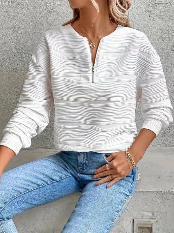 Casual semi-zipper textured sportswear top