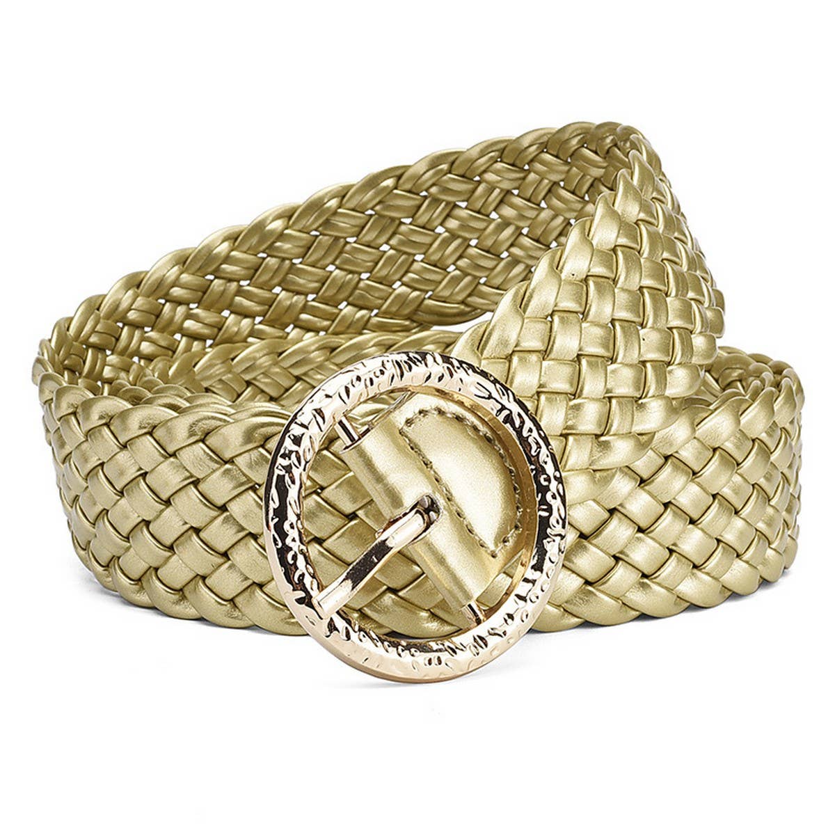 METAL ROUND BUCKLE PATENT LEATHER BRAIDED WIDE BELT
