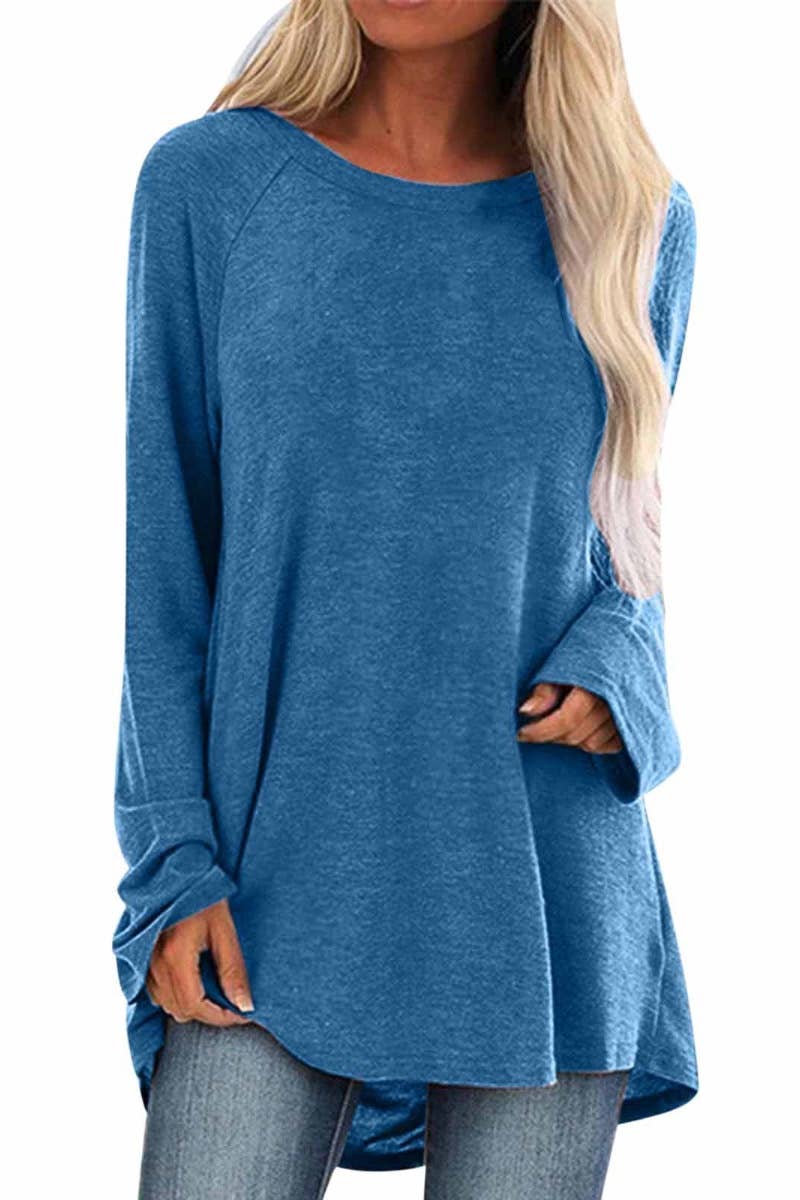 CWTBLL2932_SOLID COLOR CREW NECK LONG SLEEVE TOP LONG STYLE
