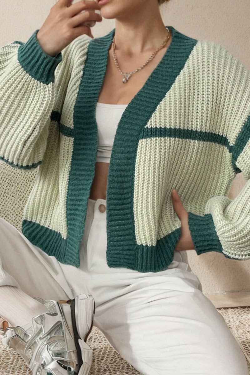 Cardigan color patchwork striped loose cardigan coat