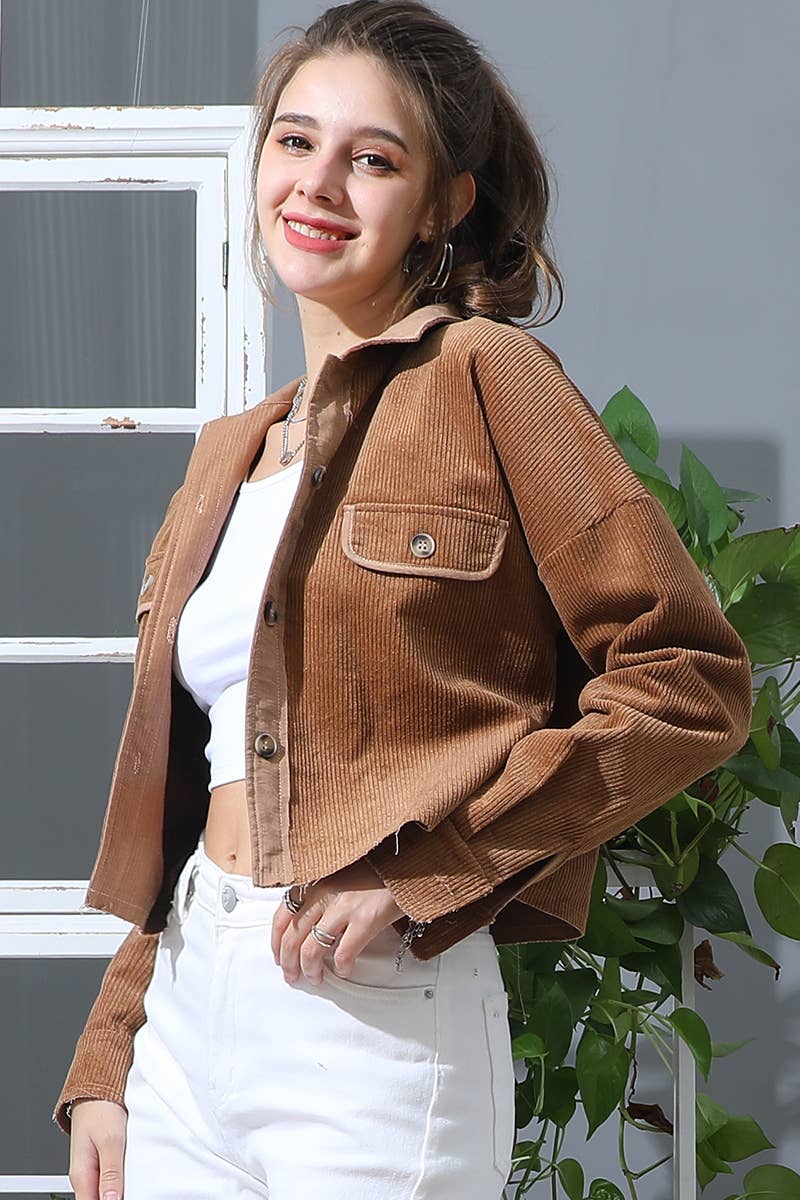 CWOJA703_LONG SLEEVE BUTTONED FRONT POCKETS CASUAL SHACKET