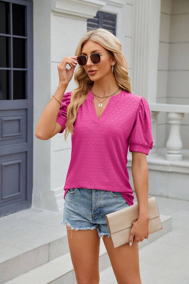 CWTTS0842_V-Neck Short Sleeve Knit Top